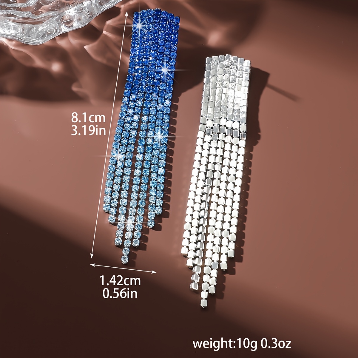 Gradient Color Inlaid Rhinestone Curved Tassel Earrings